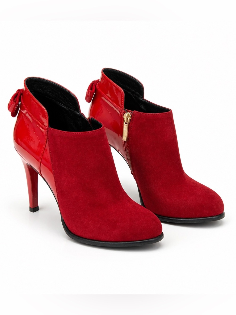 Gianni Marra Women’s Red Suede & Patent Leather Comfort Stiletto Booties